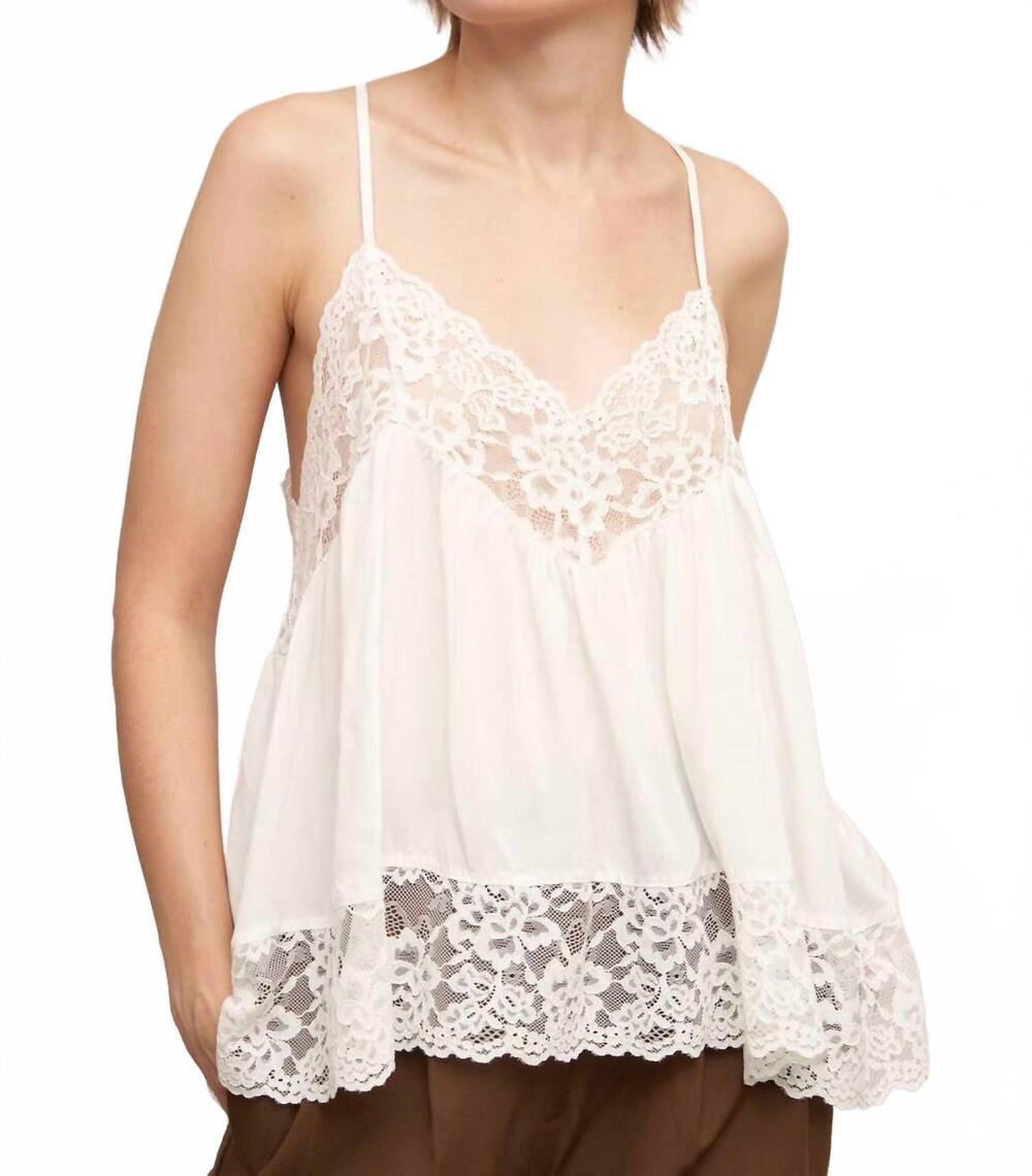 NEW EN CREME sleeveless racerback lace trim cami top in white
